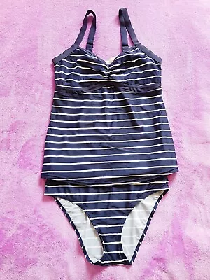 JoJo Maman Bebe Maternity Size S Striped Tankini Set Swimwear - Blue • £13.50