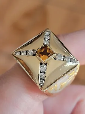 Gold In Quartz  ~ Alaska Gold Quartz  14k Citrine Diamond Mens Ring 41.5 Grams!! • $4400