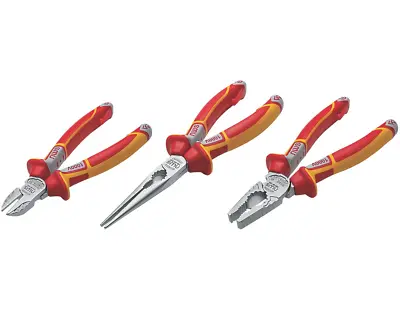 NWS 3 Pce VDE 1000v Wire Side Cutter Combination & Long Nose Pliers SetN782-3K • £64.95