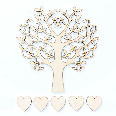 Wooden MDF Family Tree Craft Blank Shapes Wedding Guestbook - Kit Set 10 Hearts • £3.89
