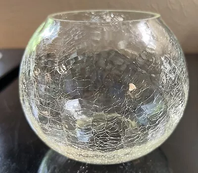 Vintage Clear Globe Shaped 5” X4.5” Crackle Glass Candle Holder • $14.99