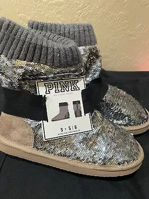 Victoria’s Secret Pink Sequins Lined Boots Silver • $50