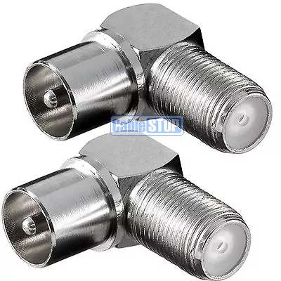 2 X RIGHT ANGLE MALE COAX To F TYPE FEMALE SOCKET TV Aerial Sky Connector • £4.95