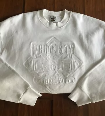 Vintage Chicago White Sox Made In USA Crewneck Sweatshirt All White FOTL • $29.95