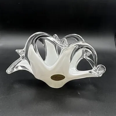 Vintage Lavoraxione Murano White Clear Cased Art Glass Napkin Holder Bowl Italy • $25