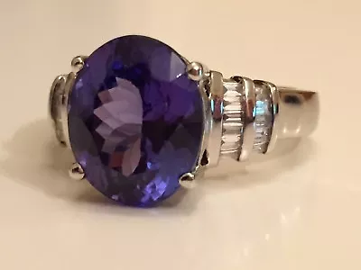 £2995 • Buy Tanzanite And Diamond Platinum Ring - 6ct Tanzanite 