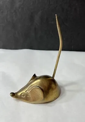 Vintage Solid Brass Mouse Paperweight Ring Holder Figurine • $14