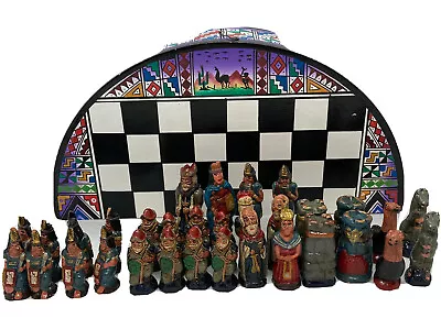 Rare Conquistador Aztec Mayan Chess Set Hand Painted Round Ceramic Art 31 • $104.99