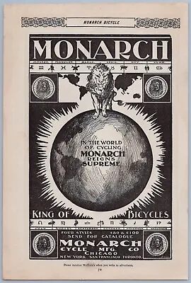 1900s Monarch Cycle Co Vintage Ad Bicycle King Of Cycling Bikes Biking Lion • $17