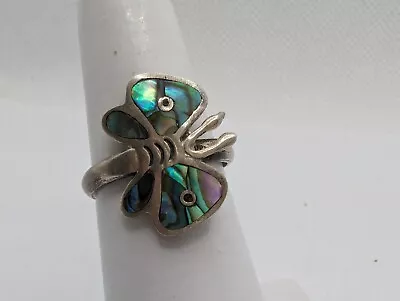 Sterling Silver 925 Abalone Inlay Butterfly Ring Adjustable Size 6.5 • $22