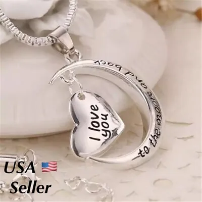 925 Sterling Silver I Love You To The Moon And Back Heart Pendant Necklace N41 • $9.99