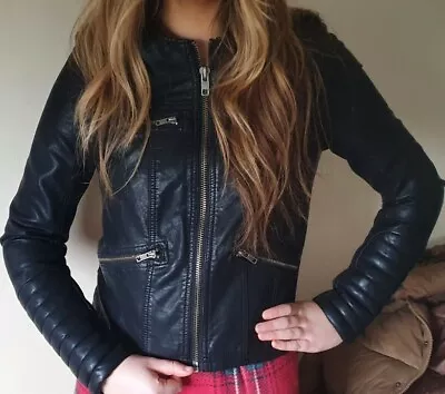 £5.95 • Buy M&S Limited Collection Black Faux Leather Biker Jacket 8 Immaculate