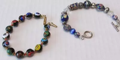 2 Multicolor Ladies Bracelets-beaded Cloisonne & Millefiori Murano Glass Beads • $20