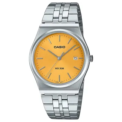 Casio Vintage Silver Stainless Steel Yellow Dial Retro Classic Watch MTPB145D-9A • $152.10