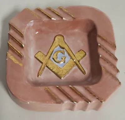 Masonic Freemason 6.5” Ceramic Cigar Cigarette Ashtray Vintage Gold Trimmed • $11.89