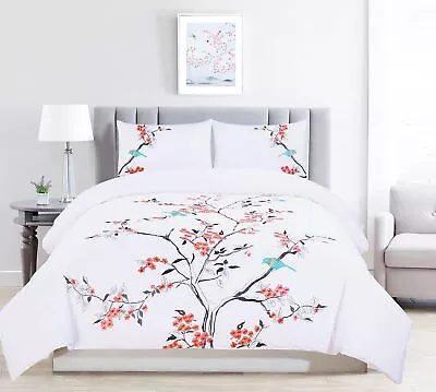 Cherry Garden Floral Embroidered Cotton Duvet Cover & Pillow Sham Bedding Set • $63.75