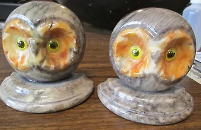 Alabaster Owl Bookends From Italy Very Cute • $22