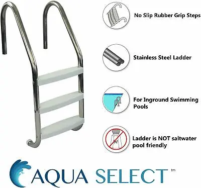 Aqua Select 3-Step Stainless Steel Swimming Pool Ladder For In-Ground Pools • $179.92