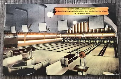 O’Shaughhessy Service Inc. Bowling Alley Interior Linen Vintage Postcard OO15 • $20