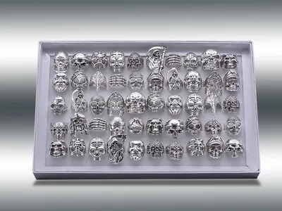 15pcs Wholesale Big Gothic Punk Skull Antique Silver Rings Mixed Style Jewelry • $9.99