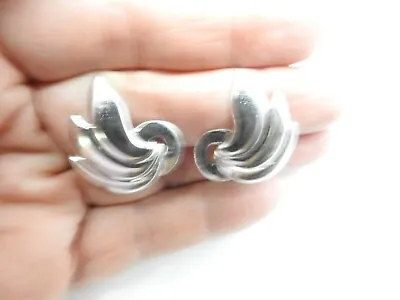 Signed Monet Silver Tone Metal Flared Curl Clip On Earrings Vintage • $17.95