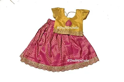 Pink & Golden Kids Pavadai Set Kids Lehenga Indian Lehenga Ethnic Kids Wear • $36.77