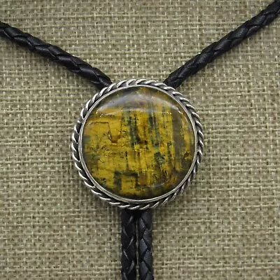Southwestern Sterling Silver Round-Shaped Tigers Eye Bolo Tie By Jose Campos+ • $240