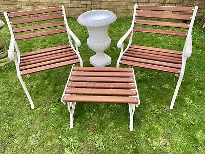 Cast Iron With Sapele Slats Garden Chairs & Table Furniture Bistro Set • £475