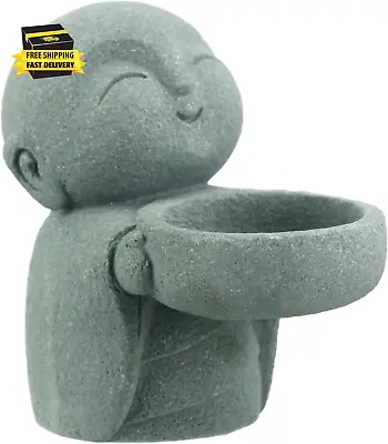 Buddha Tealight Holder Sandstone Smiling Jizo Bosatsu Statues Zen Monk Cute Bab • $24.13