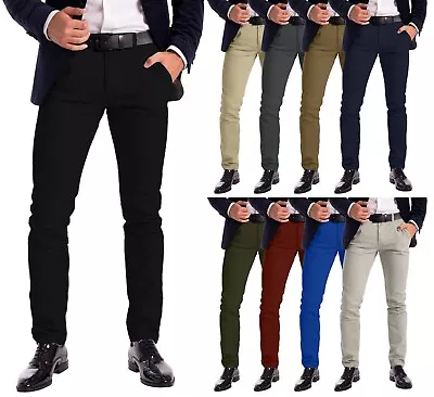 Stretch Chino Slim Fit Mens Relaxed Casual Cotton Dress Skinny Pants Size 30-40 • $20.39