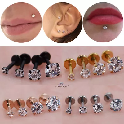 $5.20 • Buy Stainless Steel CZ Helix Labret Cartilage Tragus Ear Lip Bar Stud Piercing 