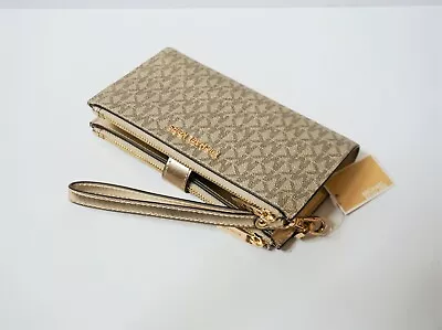 Michael Kors Jet Set Travel Double Zip Phone Wristlet MK Pale Gold $228 • $64.80