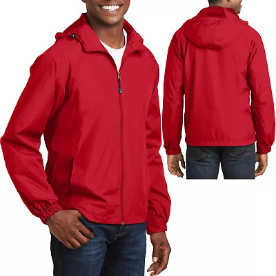 Mens Hooded Full Zip Jacket Windbreaker With Pockets Water Resistant RED 6XL • $44.99