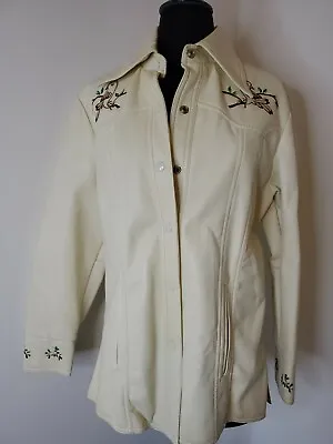 Vintage 70s KMart Women’s Vinyl Pleather Jacket Coat Embroidered Birds MEDIUM  • $35.39