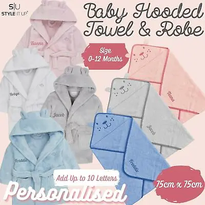 Personalised Baby Newborn Dressing Gown Hooded Towel Wrap Set Bath Robe Gift • £22.99