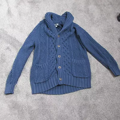 LL Bean Signature  Fisherman Sweatshirt Mens Medium Blue Cardigan Heavy Cotton • $79.99