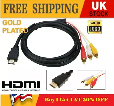 £3.69 • Buy HDMI To 3 RCA Phono Red White Yellow Cable AV Audio Video Lead Universal 1.5M UK