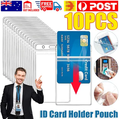 10pcs Clear Plastic ID Card Holder Pouch PVC Lanyard Work BADGE With Zip Lock • $4.42