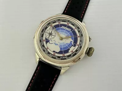 $360 • Buy Zenith World Time CHRONOMETER Antique Swiss Amazing Art Deco Silver Men Watch
