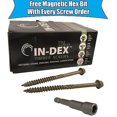 6.7 X 75mm 3  HEX HEAD LANDSCAPE WOOD SCREWS SLEEPER DECKING TIMBER FIX IN-DEX • £3.99