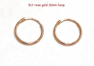 9ct Rose Gold 10mm Hoop Sleeper Earrings Pair Girls Kids B'day X'Mas GIFT BOX BN • £14.99