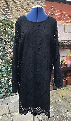£16.99 • Buy Gemma Collins Black Crochet Lace Long Sleeve Mini Dress Size 22