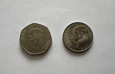 2 Mexican Coins 10 Pesos- 1978 & Un Peso 1982 • $3.95