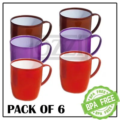 £8.99 • Buy 6 X Reusable COLOURFUL PLASTIC MUGS Drinking Cups Tea Coffee Camping Picnic Kids