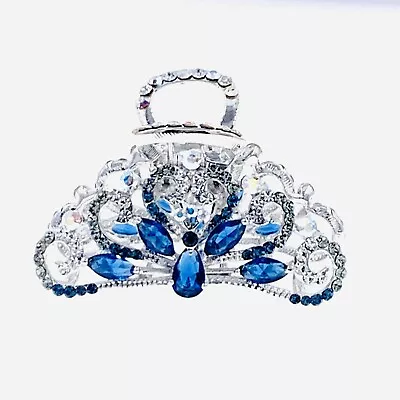 $29.99 • Buy USA Peacock Hair Claw Jaw Clip Made With Swarovski Crystal Hairpin Blue Z3