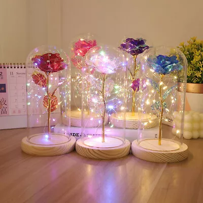 Preserved Rose Glass Dome LED Light Mum Birthday Christmas Mothers Day Gift • £6.34