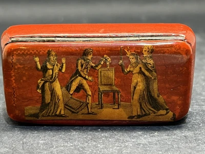 £12.50 • Buy Antique Papier Mache Snuff Box With Theatrical Scene   (Y2 702)