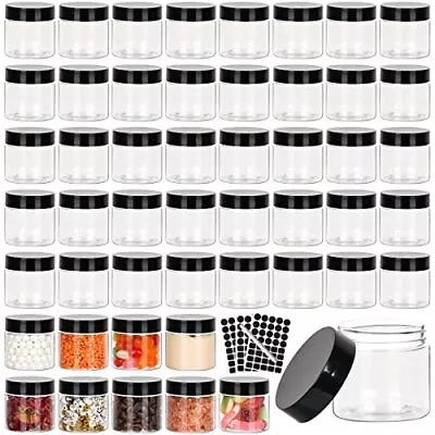 50pcs 2 Oz Clear Plastic Round Jars With Black Lids 2oz 60ml Leak-Proof Wide... • $34.45