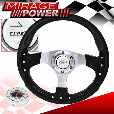 Type-R Pvc 320mm Black Fusion Style Steering Wheel + Silver Slim Quick Release • $50.99