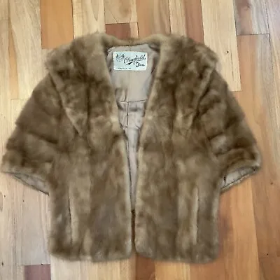 Vtg Mink Fur Stole Wrap Jacket Shoulder Cape Coat Bridal Clearfield Furs Pockets • $40.79